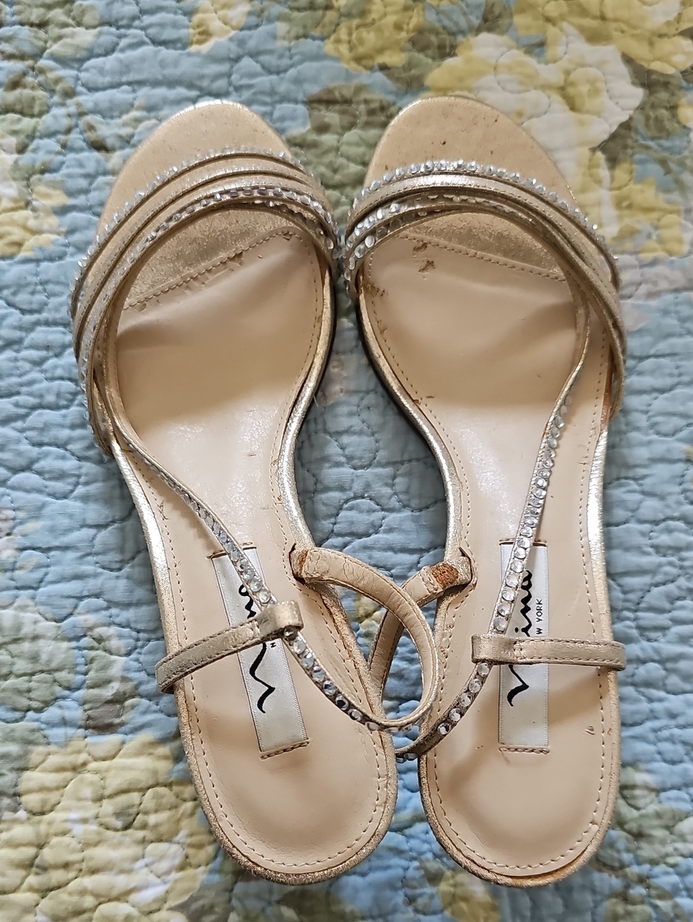 Nina Champagne Crystal-Strap Open-Toe Sandals